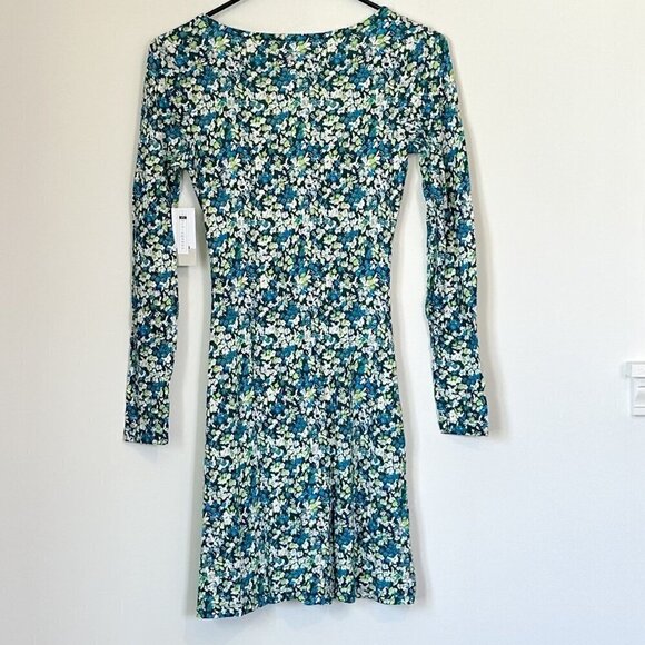 NWT bp Green Floral Knit Long Sleeve V-Neck Sustainable Dress - Size: XXS - Picture 7 of 7
